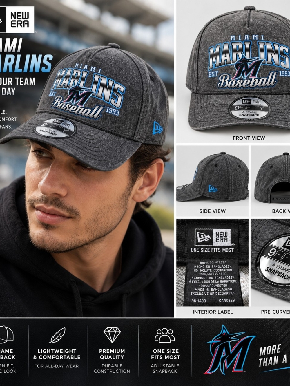 New Era Miami Marlins Black & Blue Baseball Cap